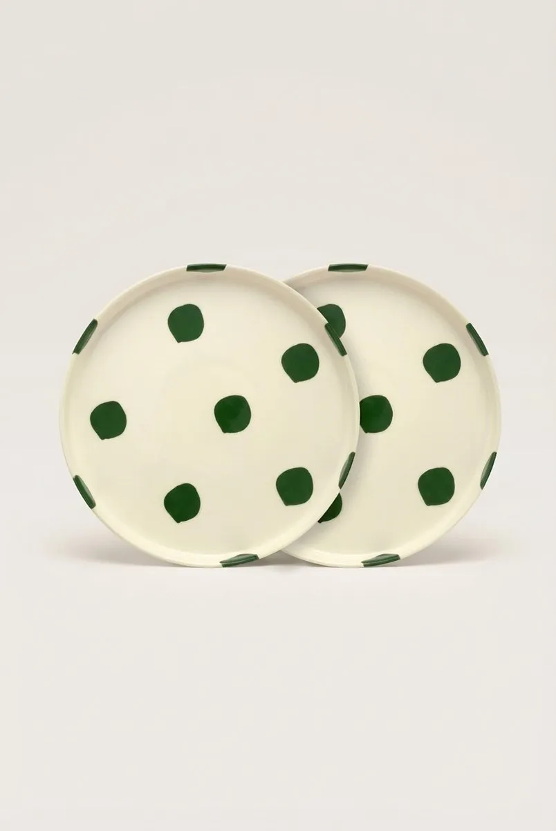 vtwonen Lunchbord Stippen Groen 20cm - Keramiek - 2 Stuks