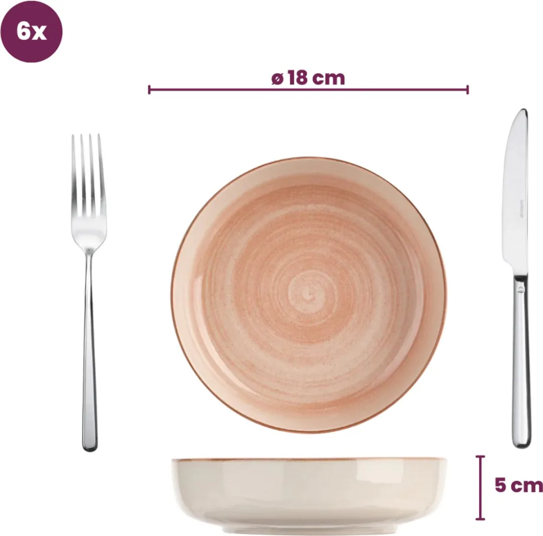 Cosy&Trendy Baltic Diepe borden - 18,5cm - Roze - 6 Stuks - afbeelding 6 van 6