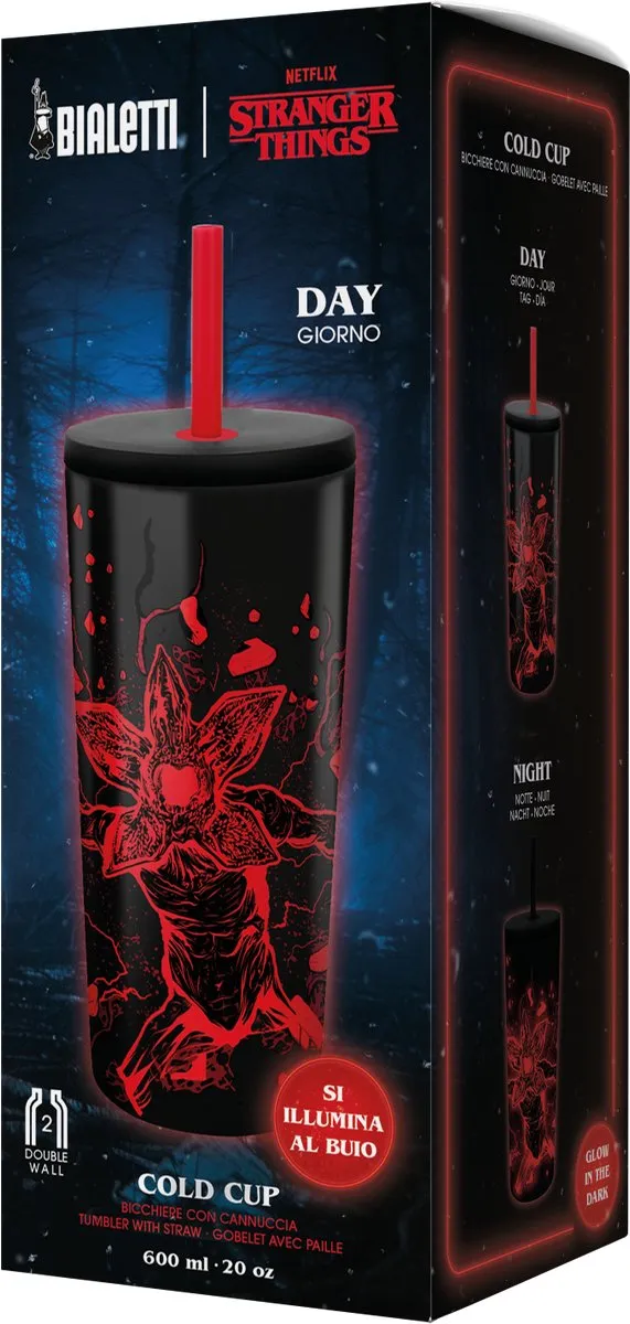 Bialetti Stranger Things Thermosbeker 600ml - Glow in the Dark - Zwart/Rood