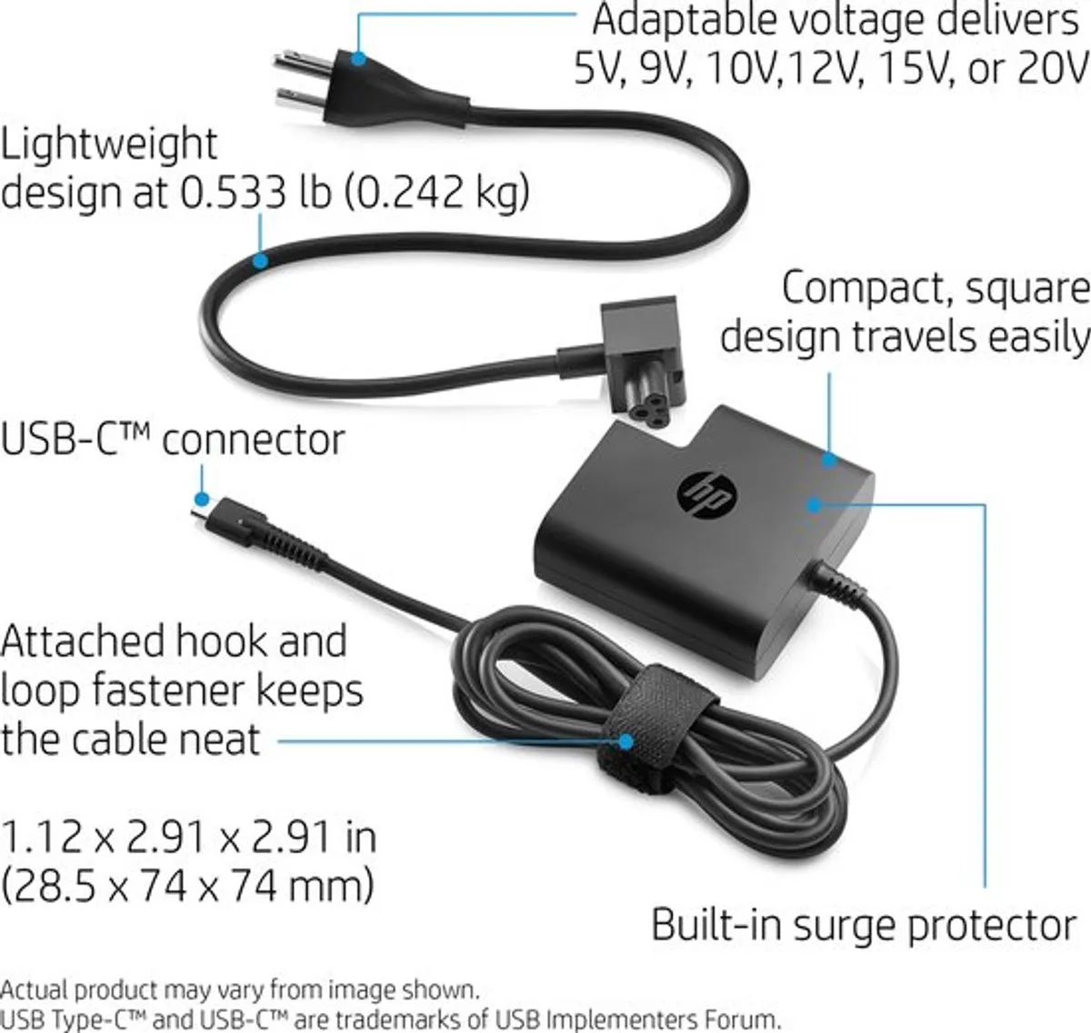 HP L32392-001 Primo 45W USB-C Netspanningsadapter 65W - Zwart