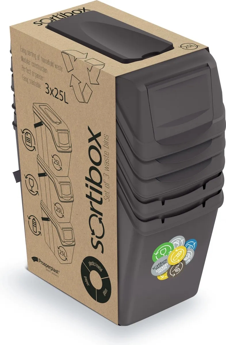 Prosperplast Sortibox Sorteeremmer 3x25L - Grijs