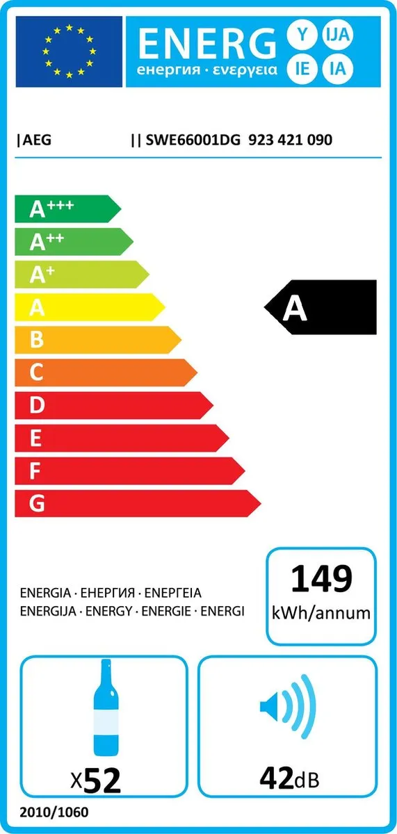 AEG SWE66001DG Inbouw Wijnkoeler - 52 Flessen - Zwart