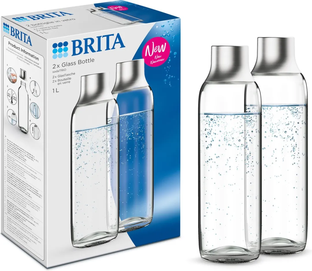 BRITA SodaTRIO Glazen Fles 1L - 2 Stuks - Transparant