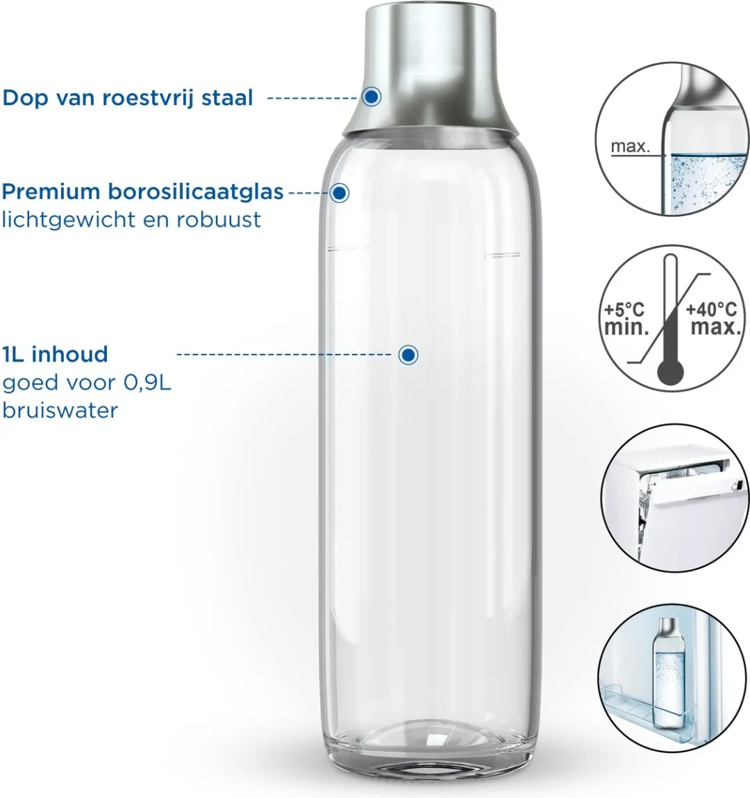 BRITA SodaTRIO Glazen Fles 1L - 2 Stuks - Transparant - afbeelding 6 van 6