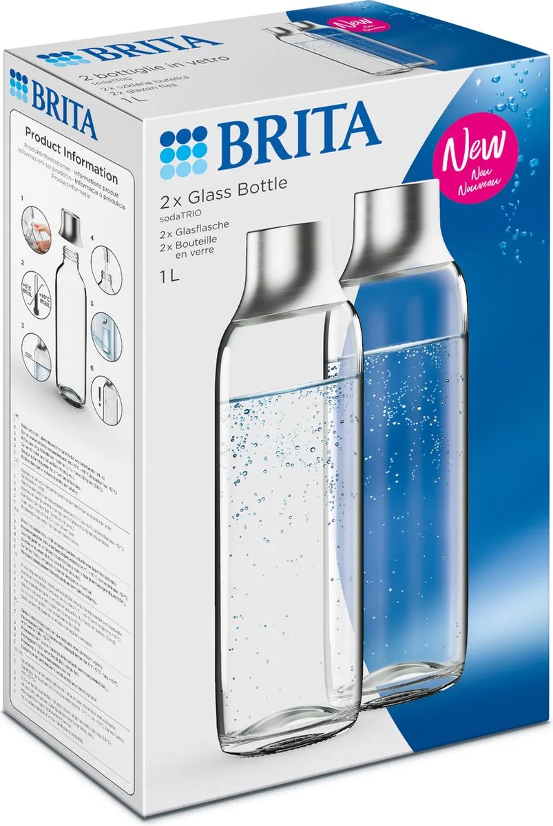 BRITA SodaTRIO Glazen Fles 1L - 2 Stuks - Transparant