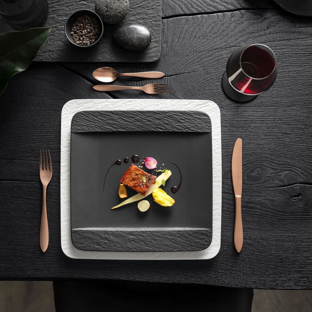 Villeroy & Boch Dinerbord / Bord Manufacture Rock – Zwart – 28 x 28 cm – Stijlvol en Duurzaam – Perfect voor Diner, Hoofdgerechten en Meer