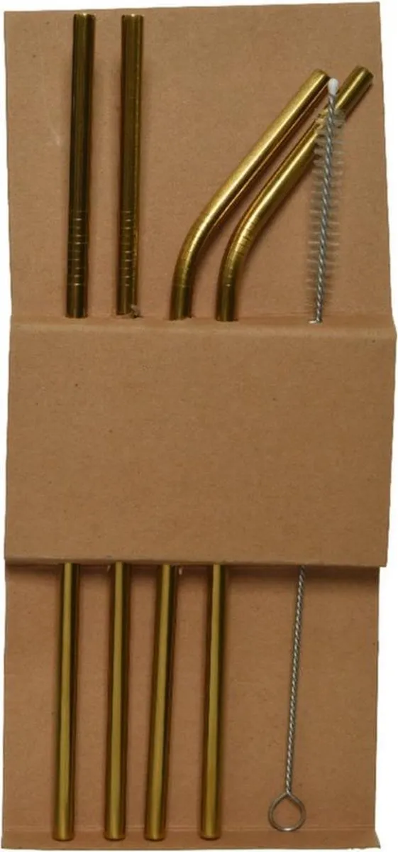 Decoris Goudkleurige RVS Rietjes Set 4 Stuks