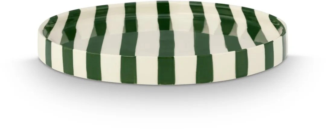 vtwonen Lunchbord Strepen 20cm - Donkergroen - Keramiek - 2 Stuks