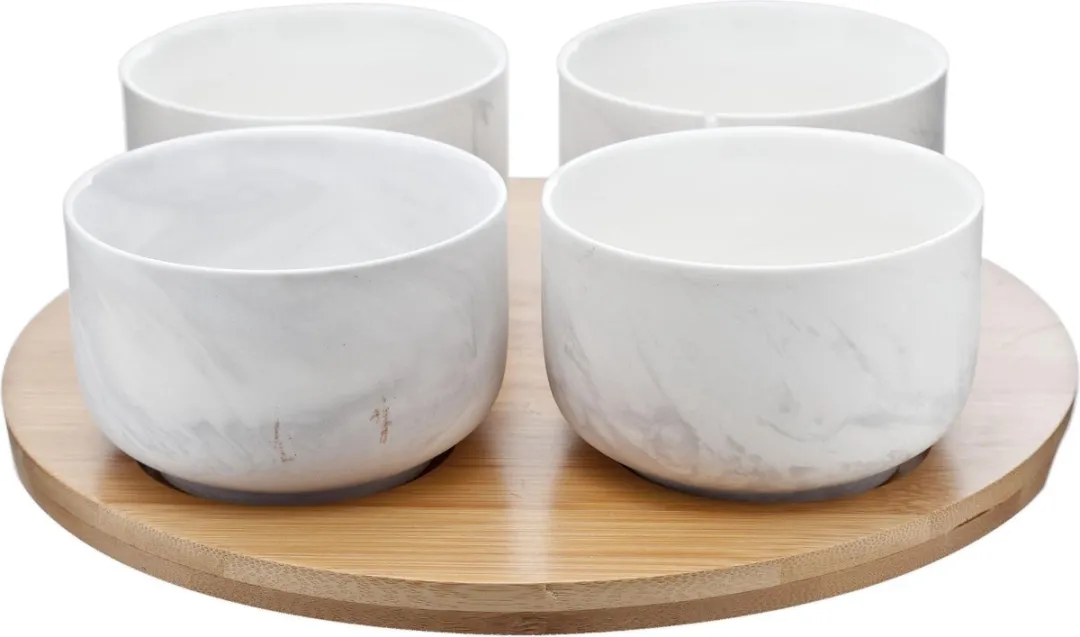 Cosy&Trendy Marble Grey Bamboeplank met Dipschaaltjes