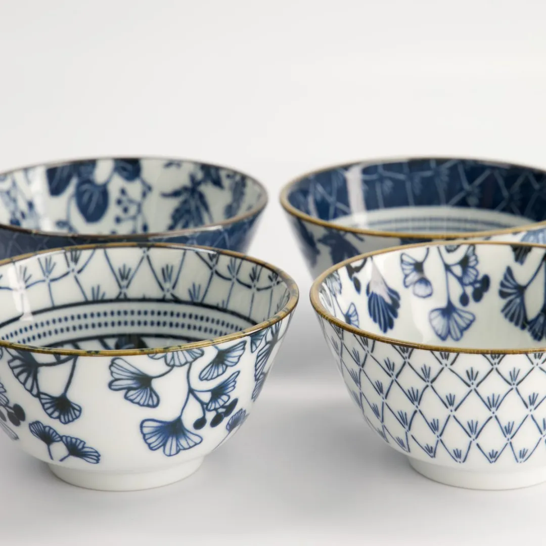 Tokyo Design Studio Flora Japonica Rijstkomset - 4x 300ml - Blauw/Wit