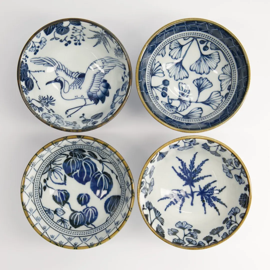 Tokyo Design Studio Flora Japonica Rijstkomset - 4x 300ml - Blauw/Wit