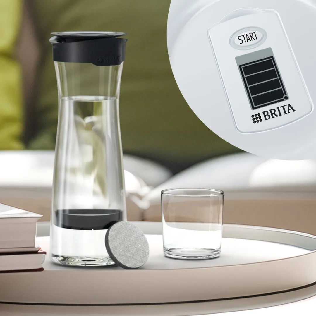 BRITA waterfilterkaraf fresh black (1,3l) - incl. 1 MicroDisc filter - vermindert PFAS*, chloor, herbiciden, pesticiden en andere onzuiverheden met behoud van mineralen