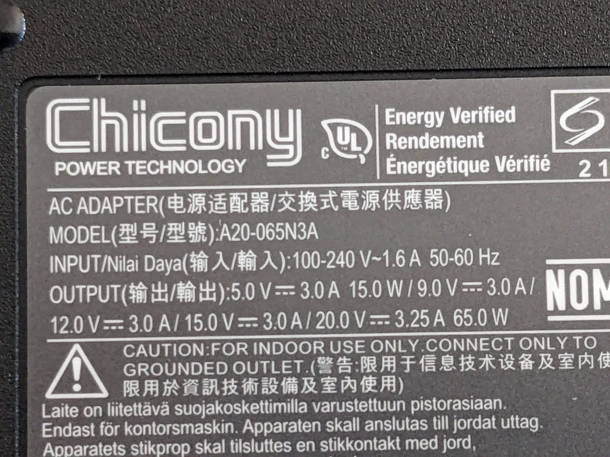 Acer Chicony A20-065N3A USB-C Adapter 65W - Zwart