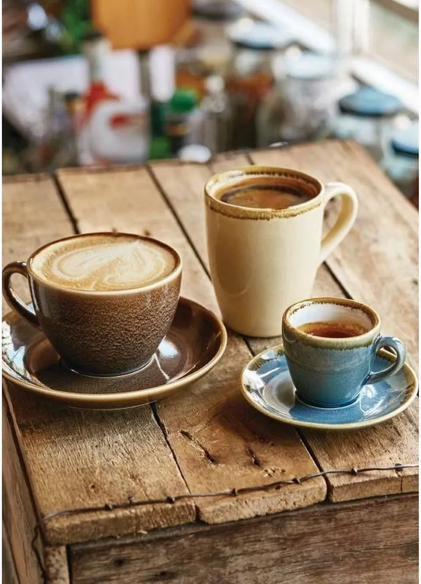 Olympia Kiln Cappuccino Koppen - 34cl - Blauw - Set van 2