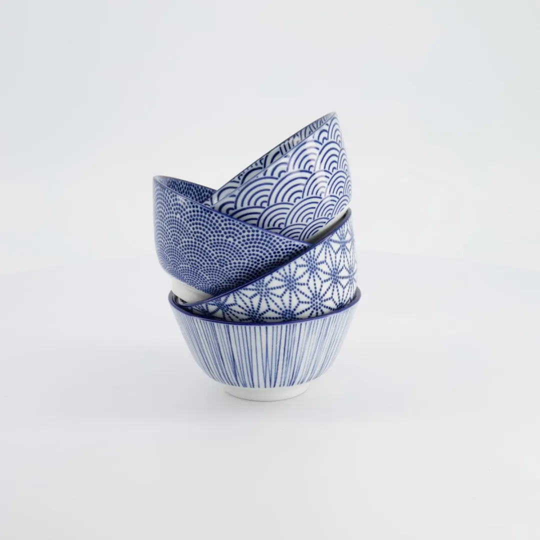 Tokyo Design Studio Nippon Blue Rijstkommen - Set van 4 - 300ml