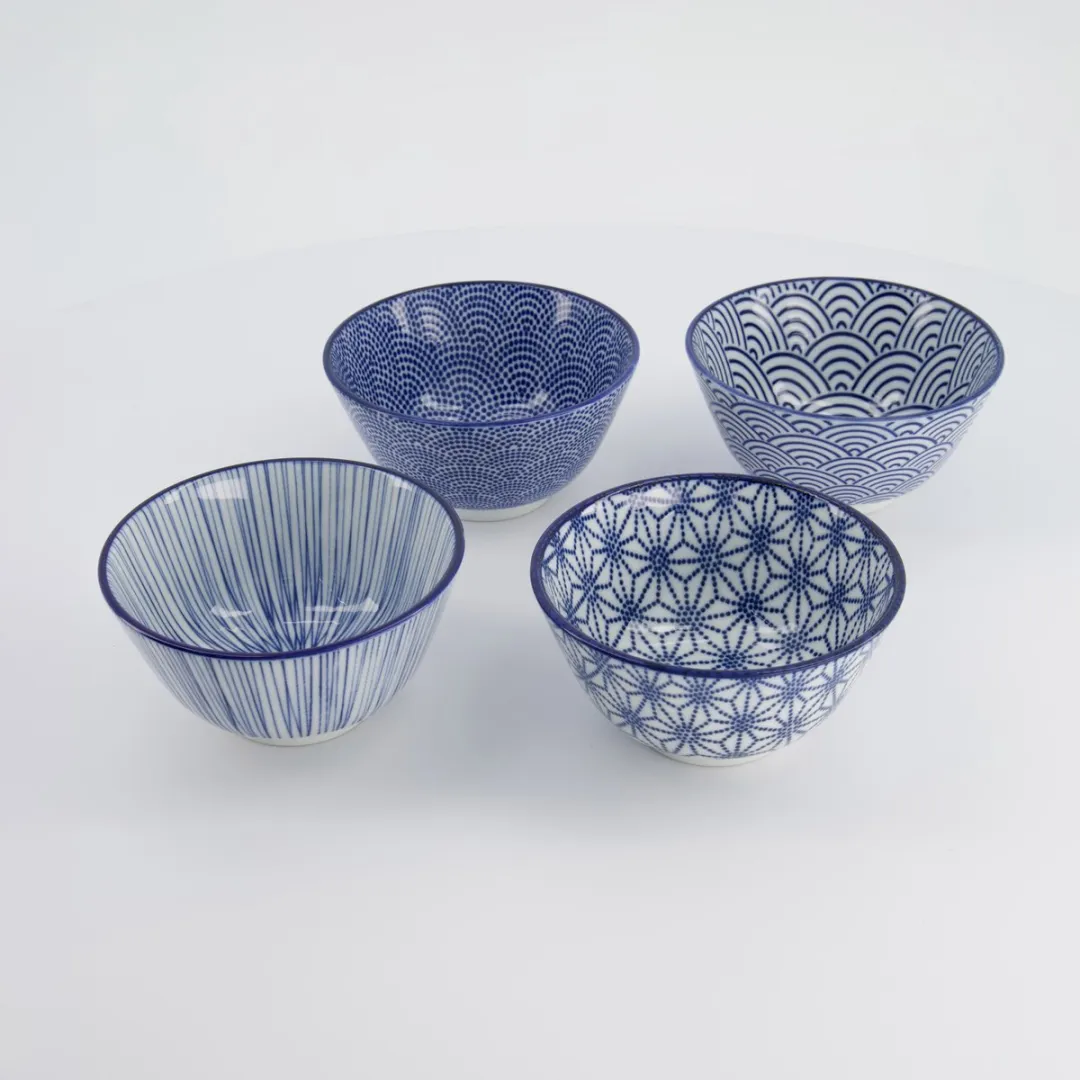 Tokyo Design Studio Nippon Blue Rijstkommen - Set van 4 - 300ml