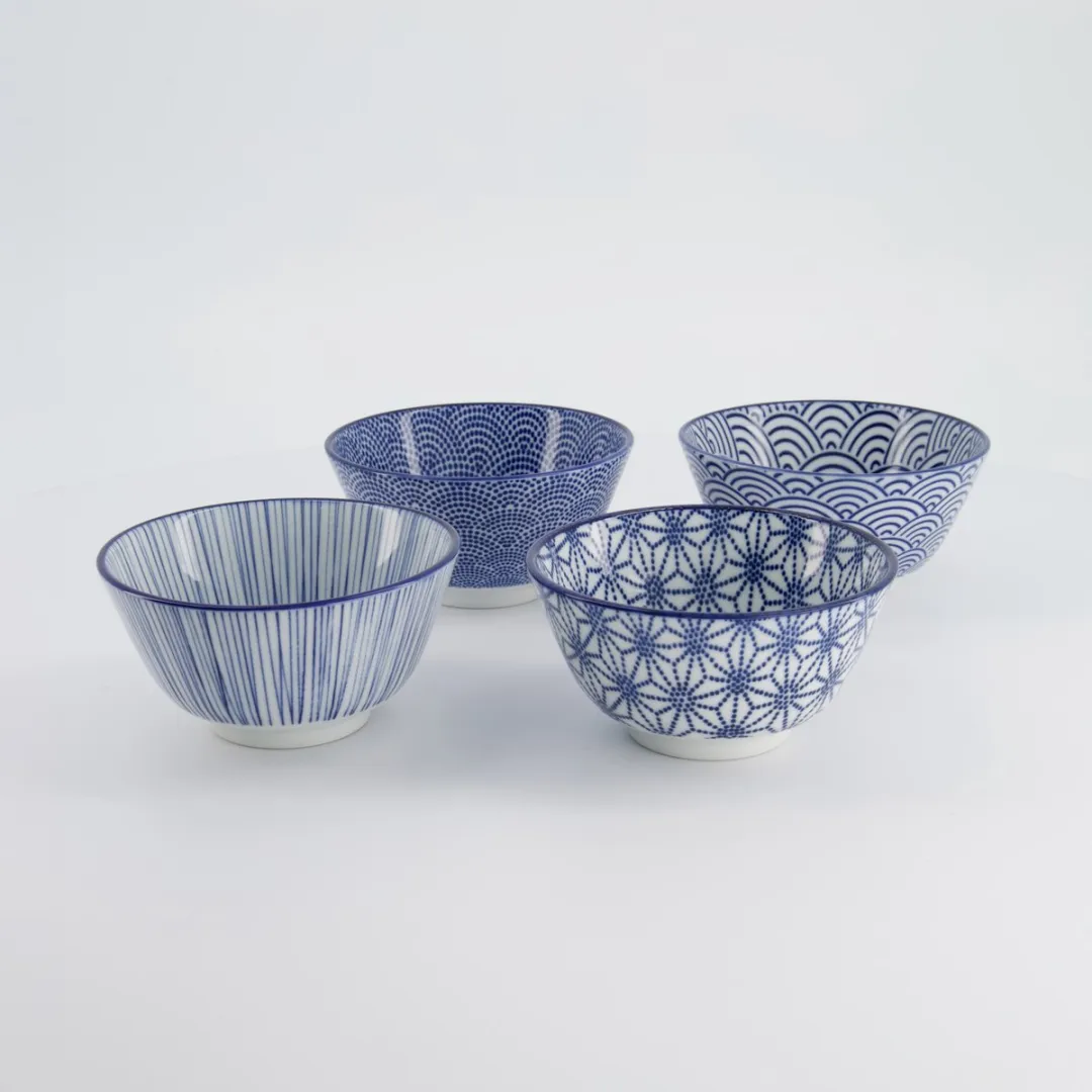 Tokyo Design Studio Nippon Blue Rijstkommen - Set van 4 - 300ml - afbeelding 6 van 6