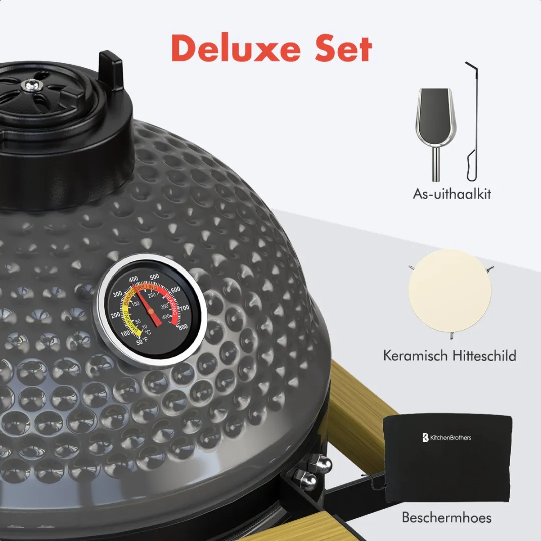 KitchenBrothers Kamado BBQ KB4202 - 38,5 cm - Grijs