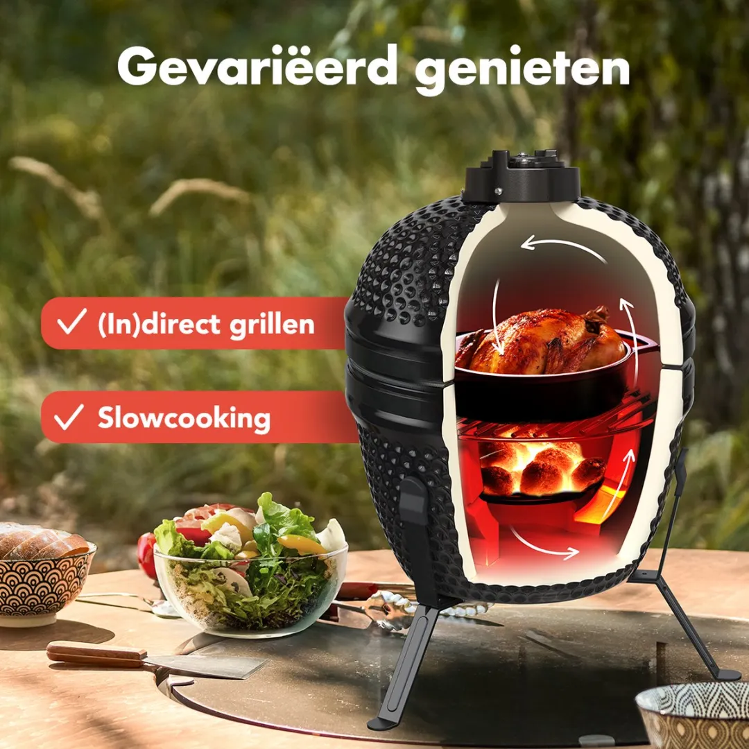 KitchenBrothers Kamado BBQ KB4018 - 27cm - Zwart