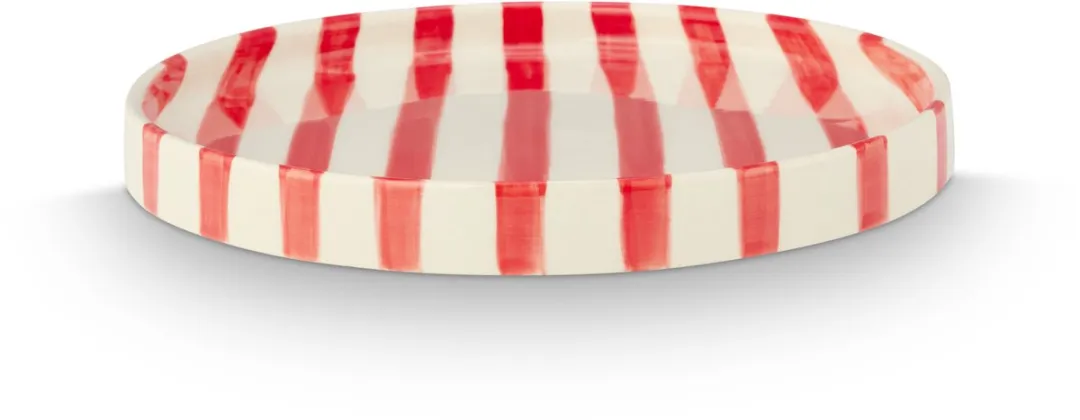 vtwonen Lunchbord Strepen Rood - 20cm - Keramiek - 2 Stuks