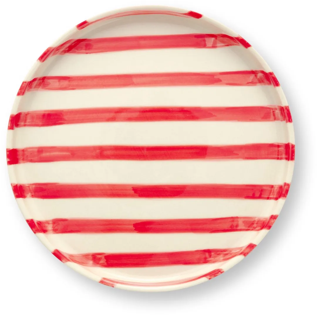 vtwonen Lunchbord Strepen Rood - 20cm - Keramiek - 2 Stuks