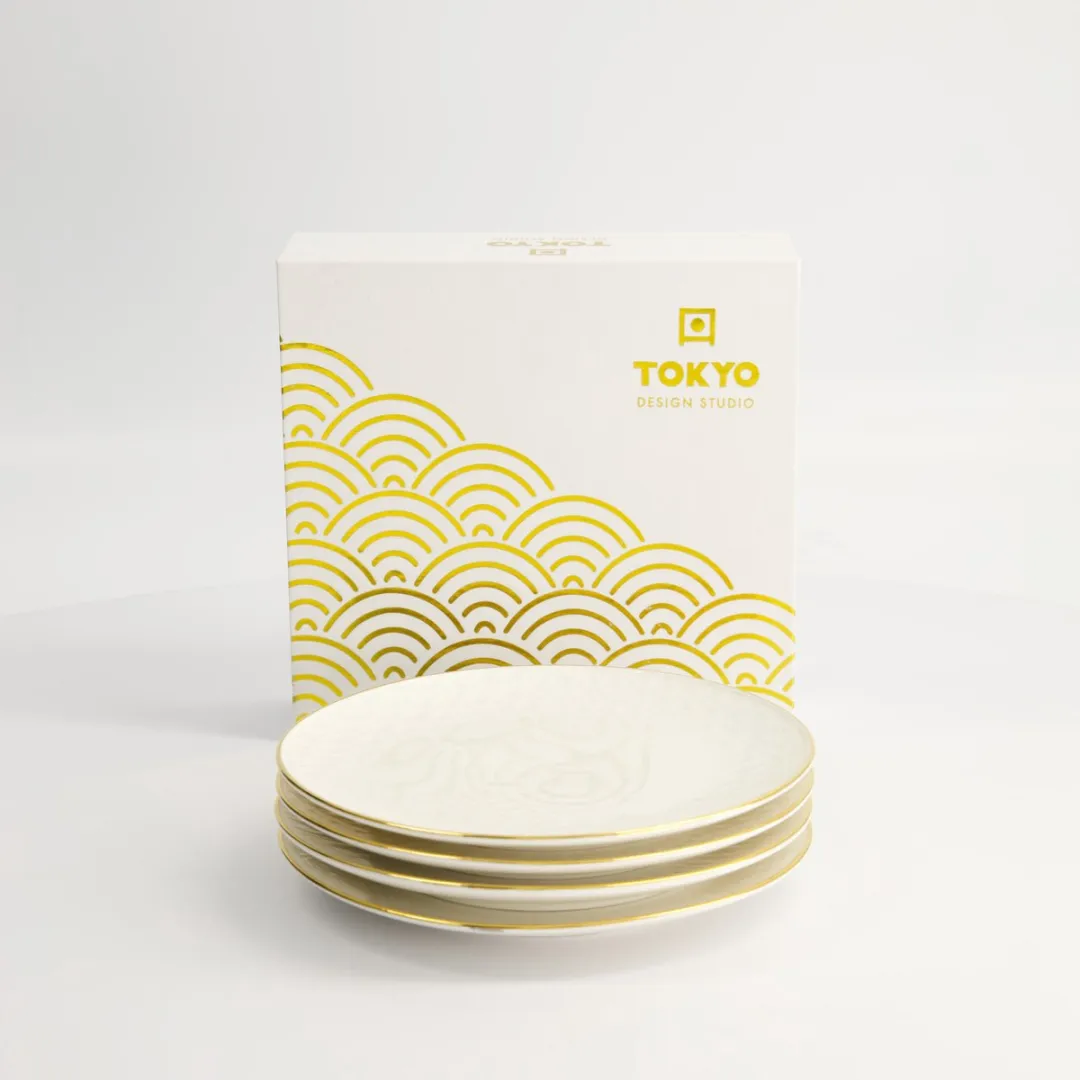 Tokyo Design Studio Nippon White Coupe Borden Set 15cm - 4 Stuks - Goud/Wit