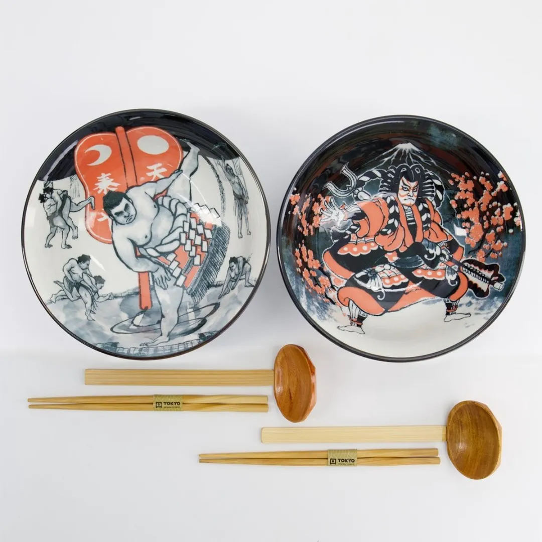 Tokyo Design Asakusa Ramen Set - 2 Kommen 1250ml - Zwart/Wit/Grijs