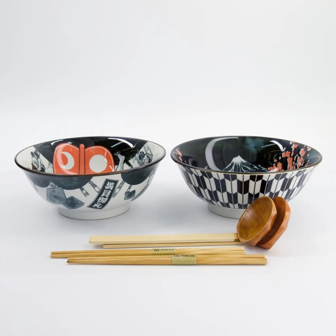 Tokyo Design Asakusa Ramen Set - 2 Kommen 1250ml - Zwart/Wit/Grijs