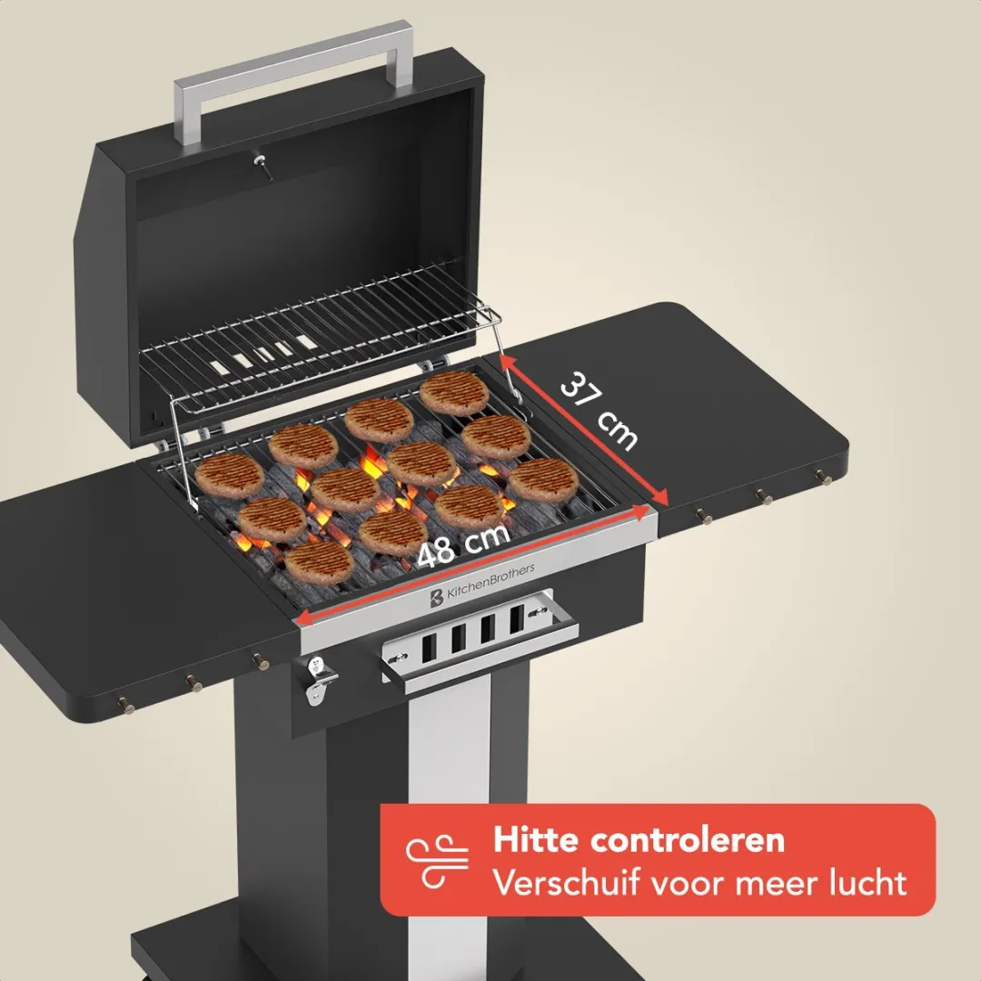 KitchenBrothers Houtskool BBQ KB1004103 - 75cm - 12 Burgers - Zwart