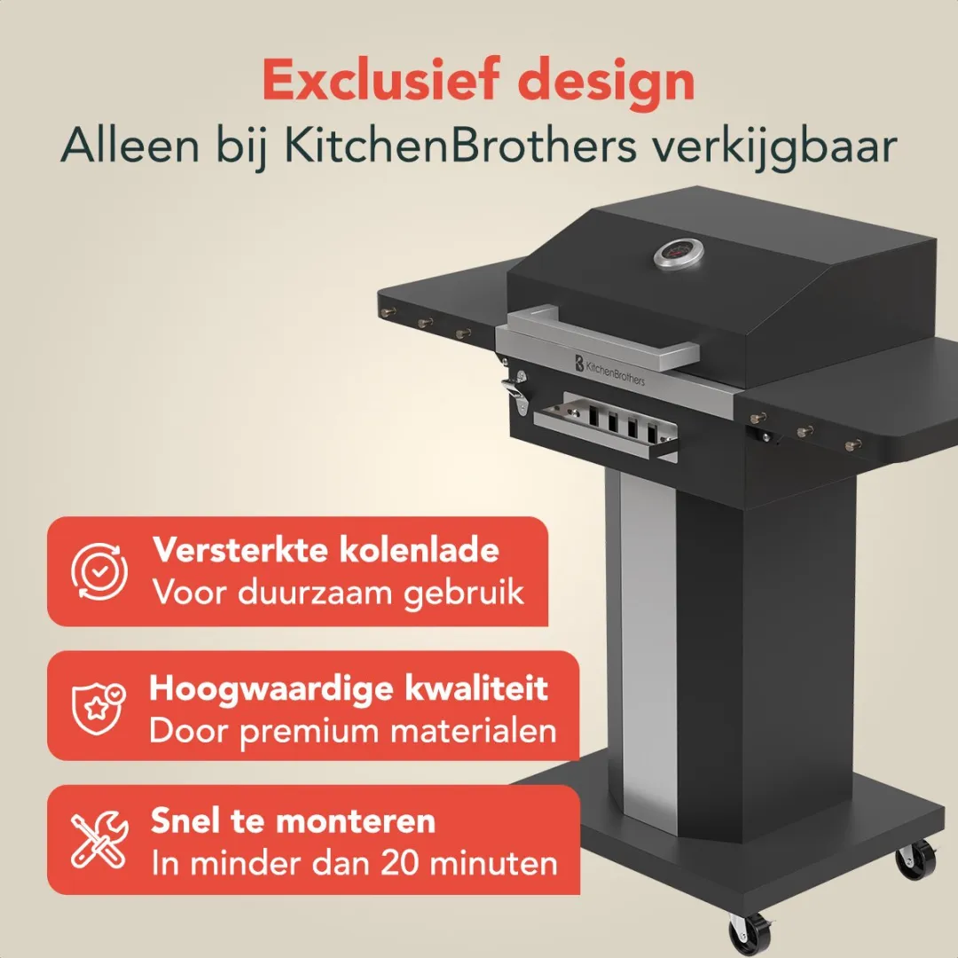 KitchenBrothers Houtskool BBQ KB1004103 - 75cm - 12 Burgers - Zwart