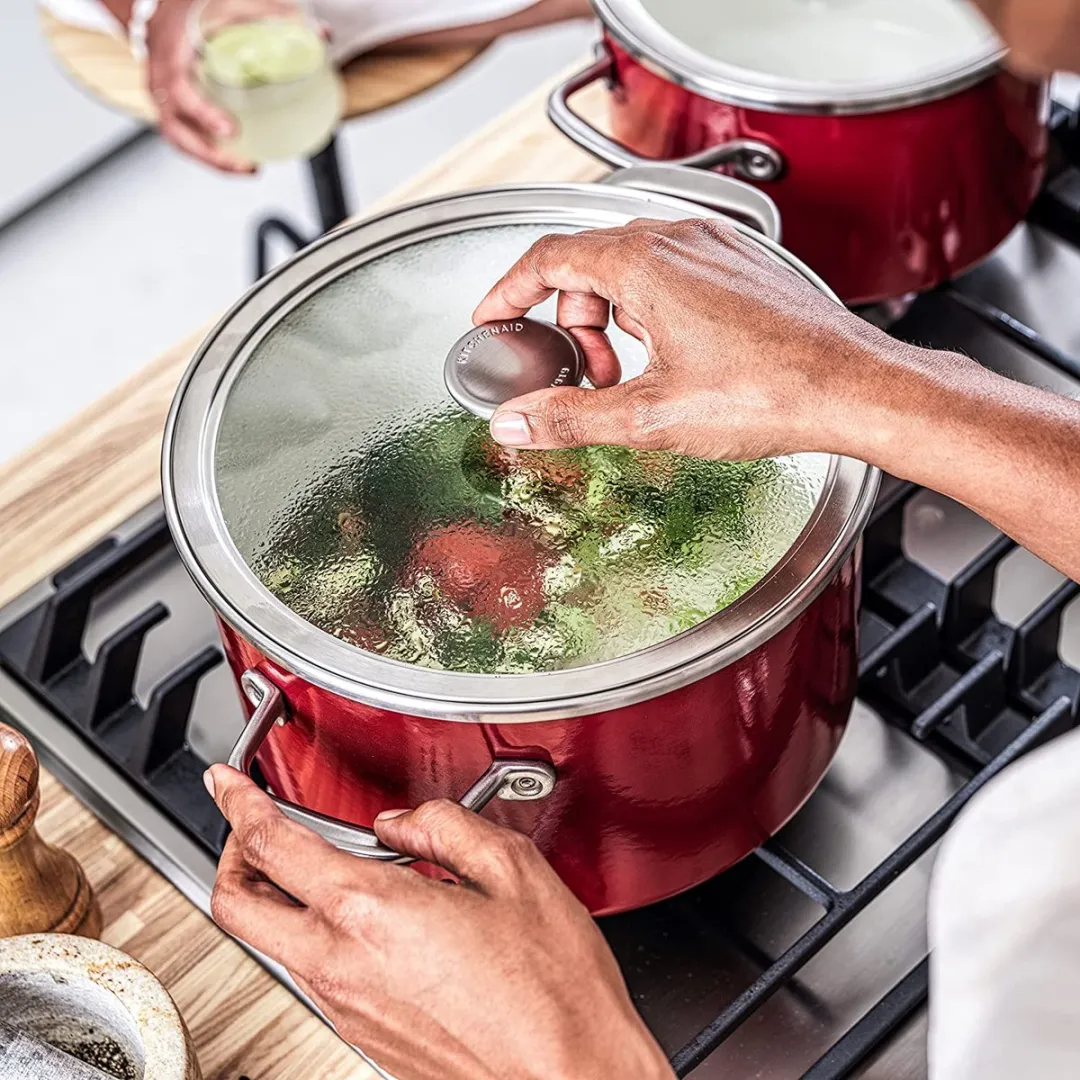 KitchenAid Steel Core Enamel Pannenset 8-delig - Keizerrood