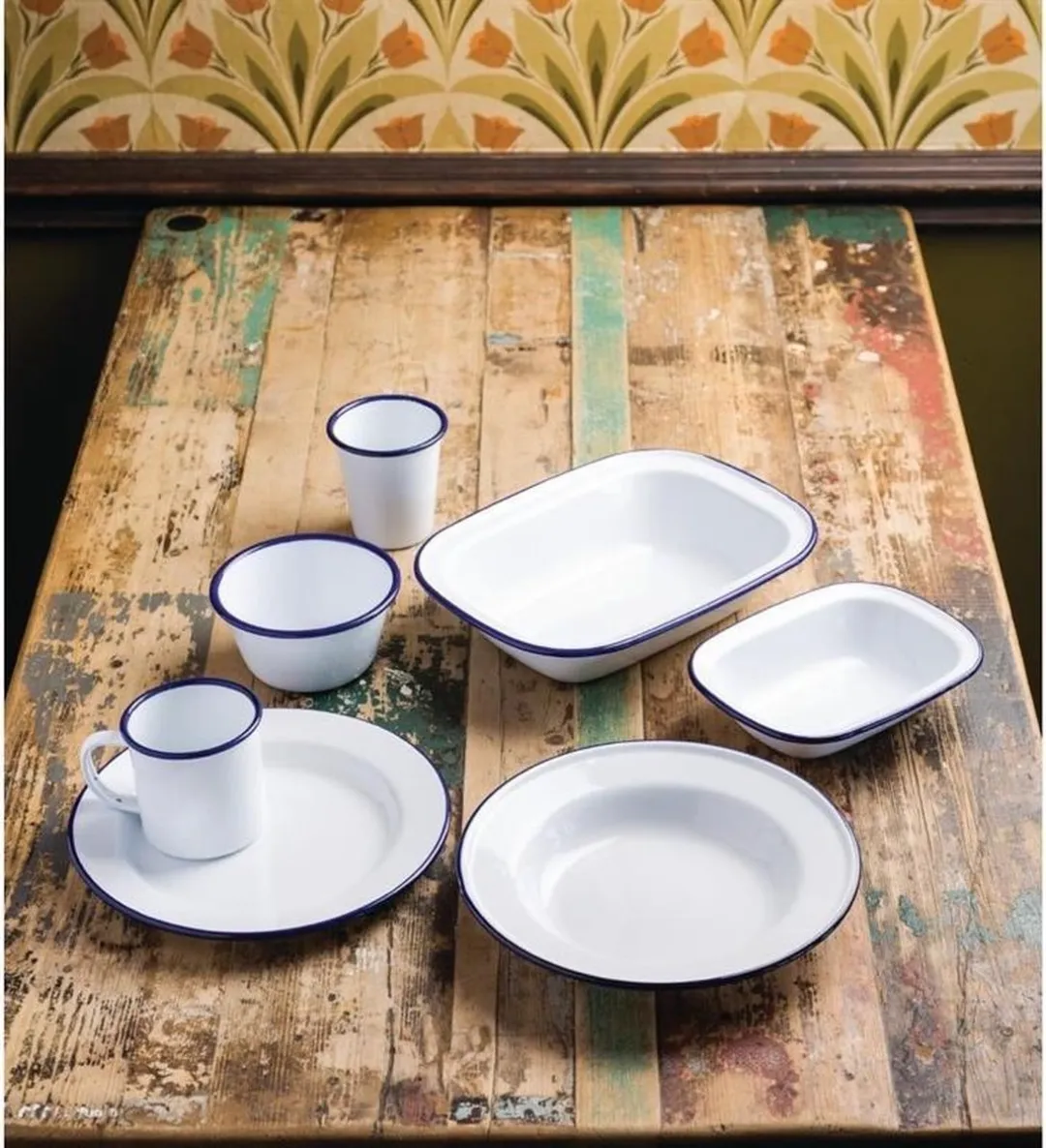 Olympia Geemailleerd Dinerbord 24,5cm - 6 Stuks - Blauw/Wit