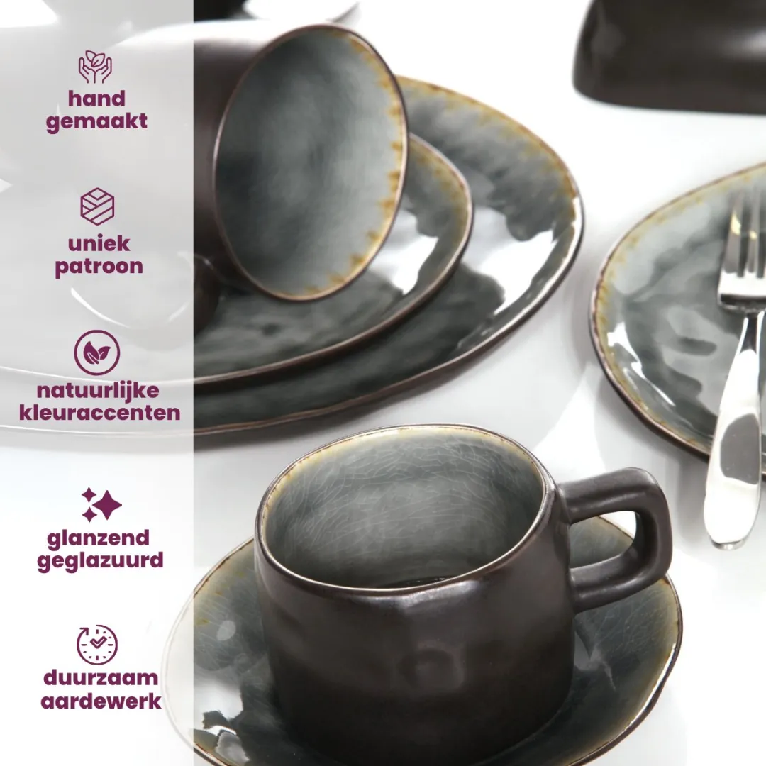 Cosy&Trendy Dinerbord Laguna Blue Grey ø 27cm - Set van 4