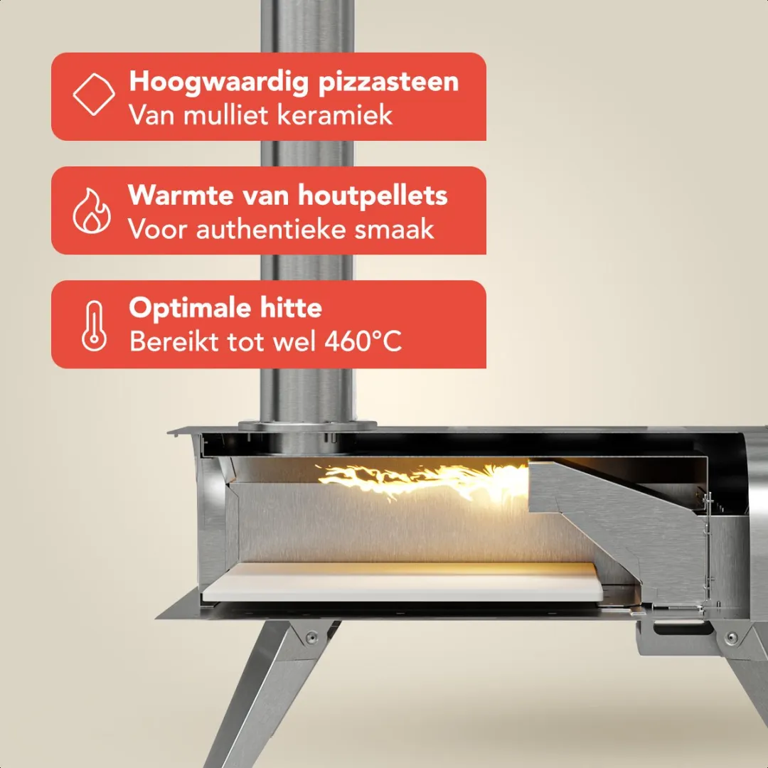 KitchenBrothers Pizzaoven Houtgestookt PFAS- & BPA-Vrij KB1004105 - Grijs