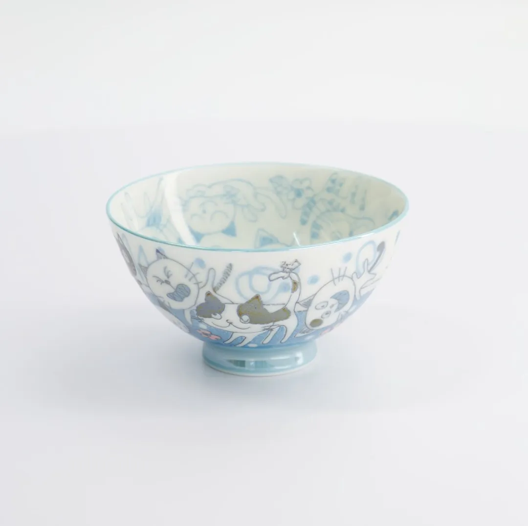 Tokyo Design Studio Kawaii Rijstkom 300ml - Blauw Kat
