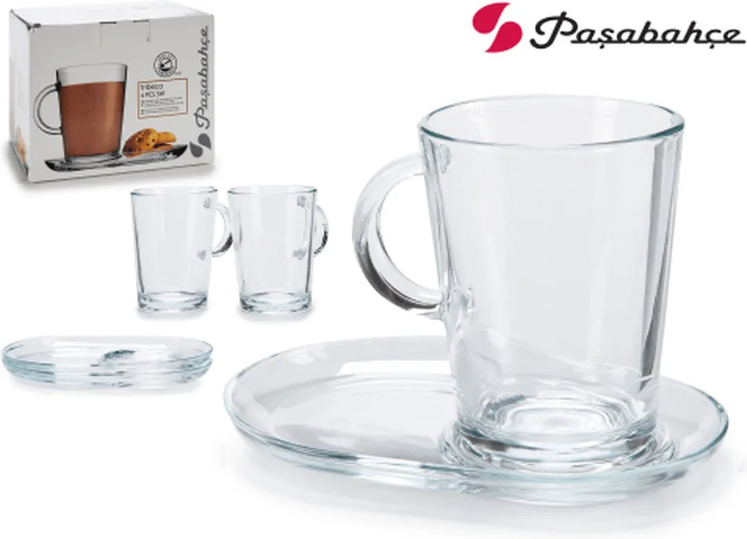 Pasabahce Tribeca Theeglas met schotel 400ml - 2 Stuks
