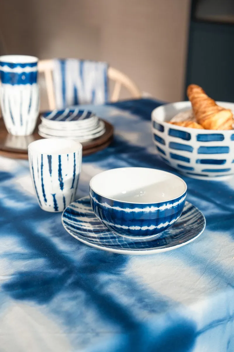 vtwonen Tie-Dye Ontbijtset 52.020.045 - Porselein - 3-delig - Blauw/Wit