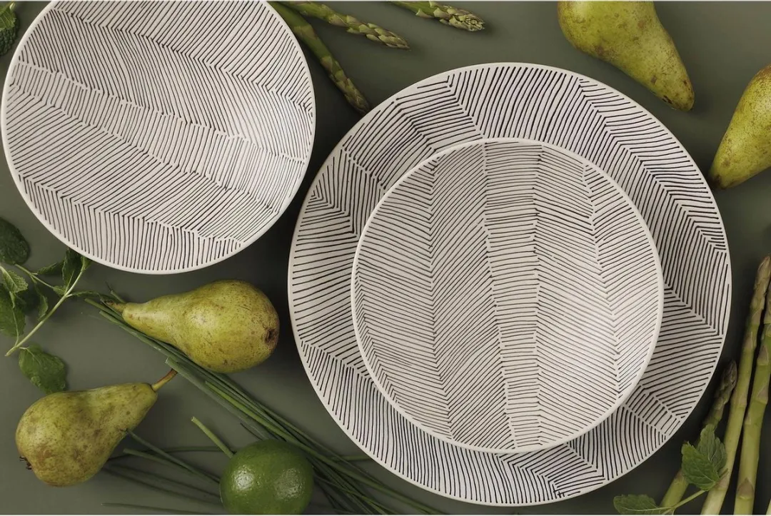 Palmer Leaf 531588 Schaal - 70cl - Ø19cm - Wit/Zwart