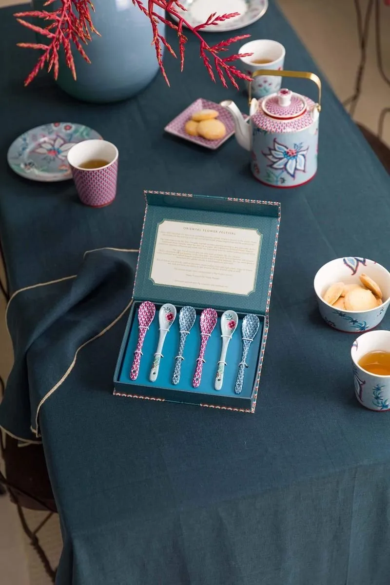 Pip Studio Oriental Flower Festival Theelepels - 6 Stuks - Blauw