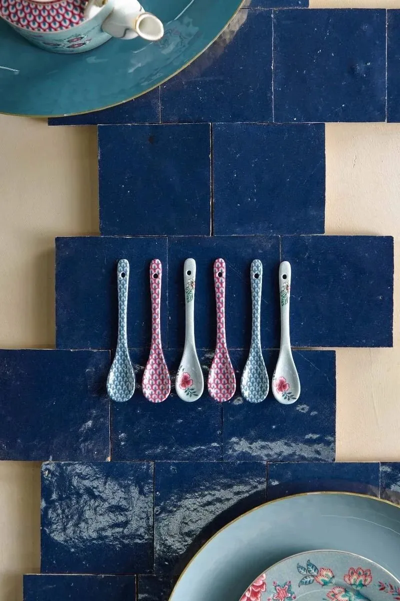 Pip Studio Oriental Flower Festival Theelepels - 6 Stuks - Blauw