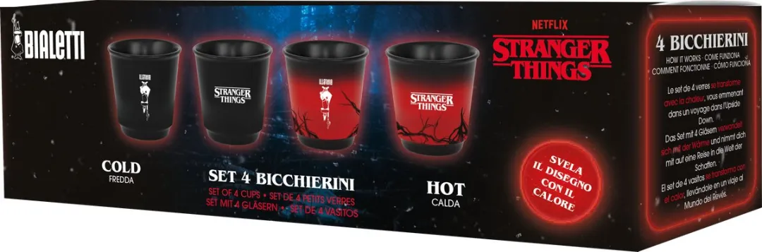 Bialetti Stranger Things Espressokopjes 80ml - Set van 4 - Zwart/Rood
