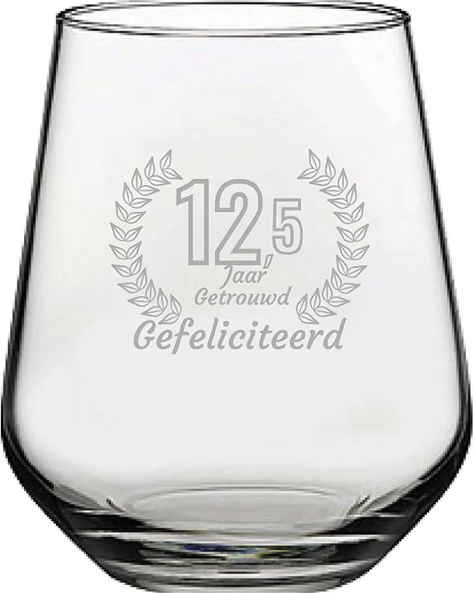 Pasabahce Gegraveerd Drinkglas 42,5cl Gefeliciteerd 12,5 Jaar Getrouwd