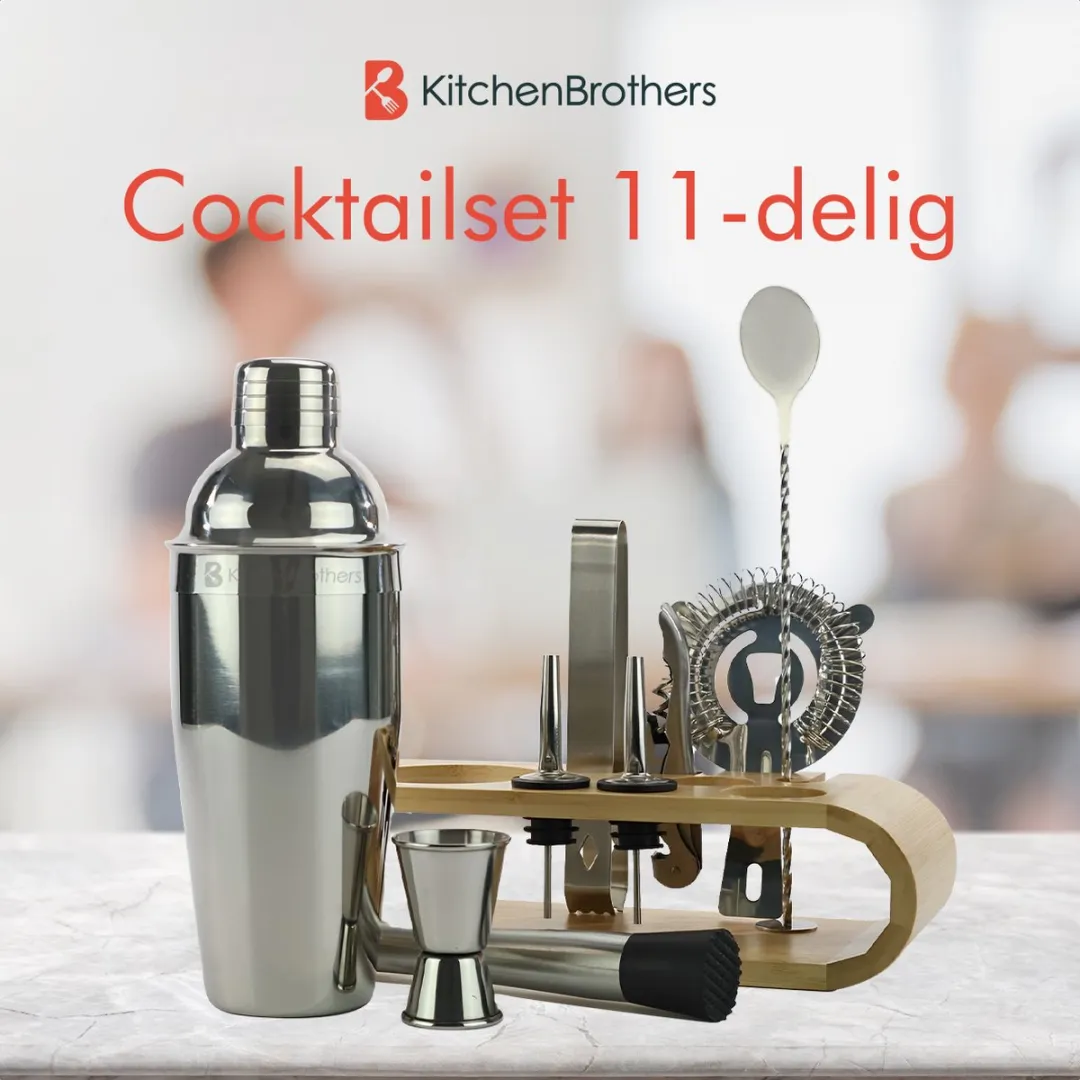 KitchenBrothers Cocktailset 11-delig - Lichtbruin/Bamboe - KB770