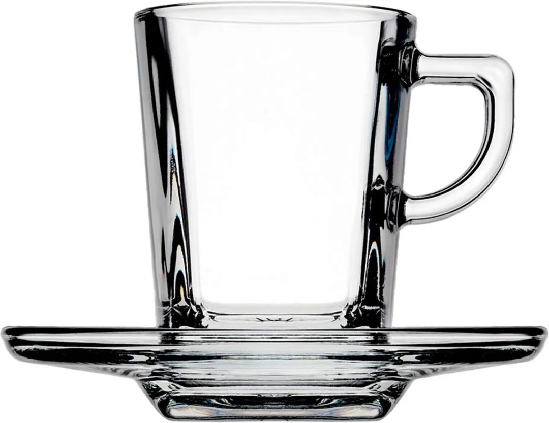 Pasabahce Carre Mini Espresso Set 72ml - 6 Kopjes + Schoteltjes - Glas