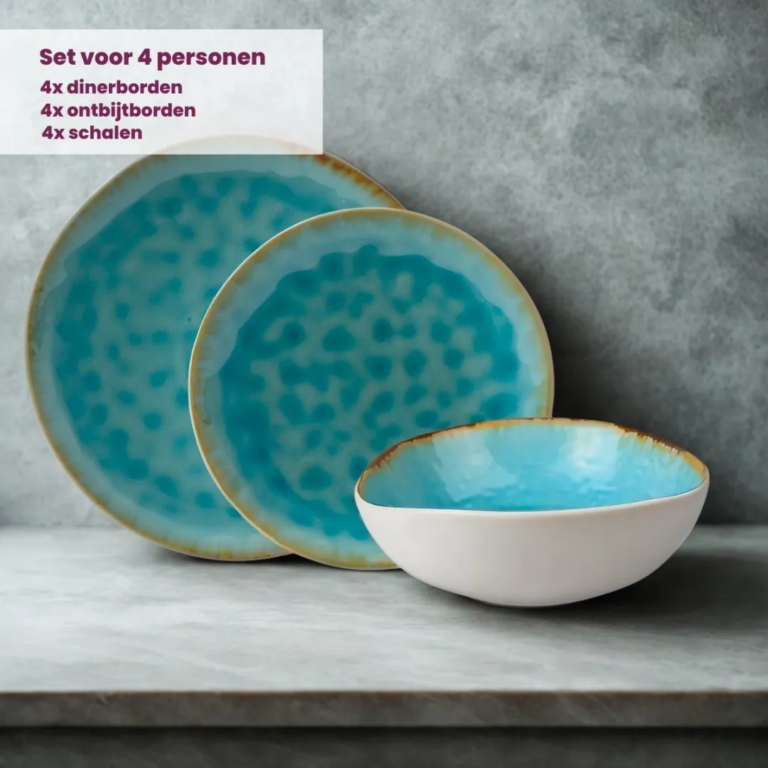 Cosy&Trendy Laguna Azzurro Serviesset 12-delig - Blauw