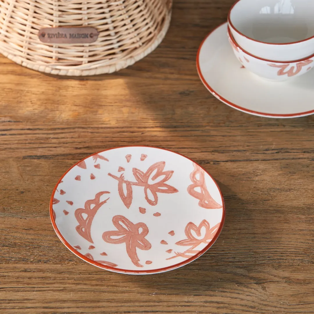 Riviera Maison Bella Flowers Gebaksbord Keramiek Rood 578180