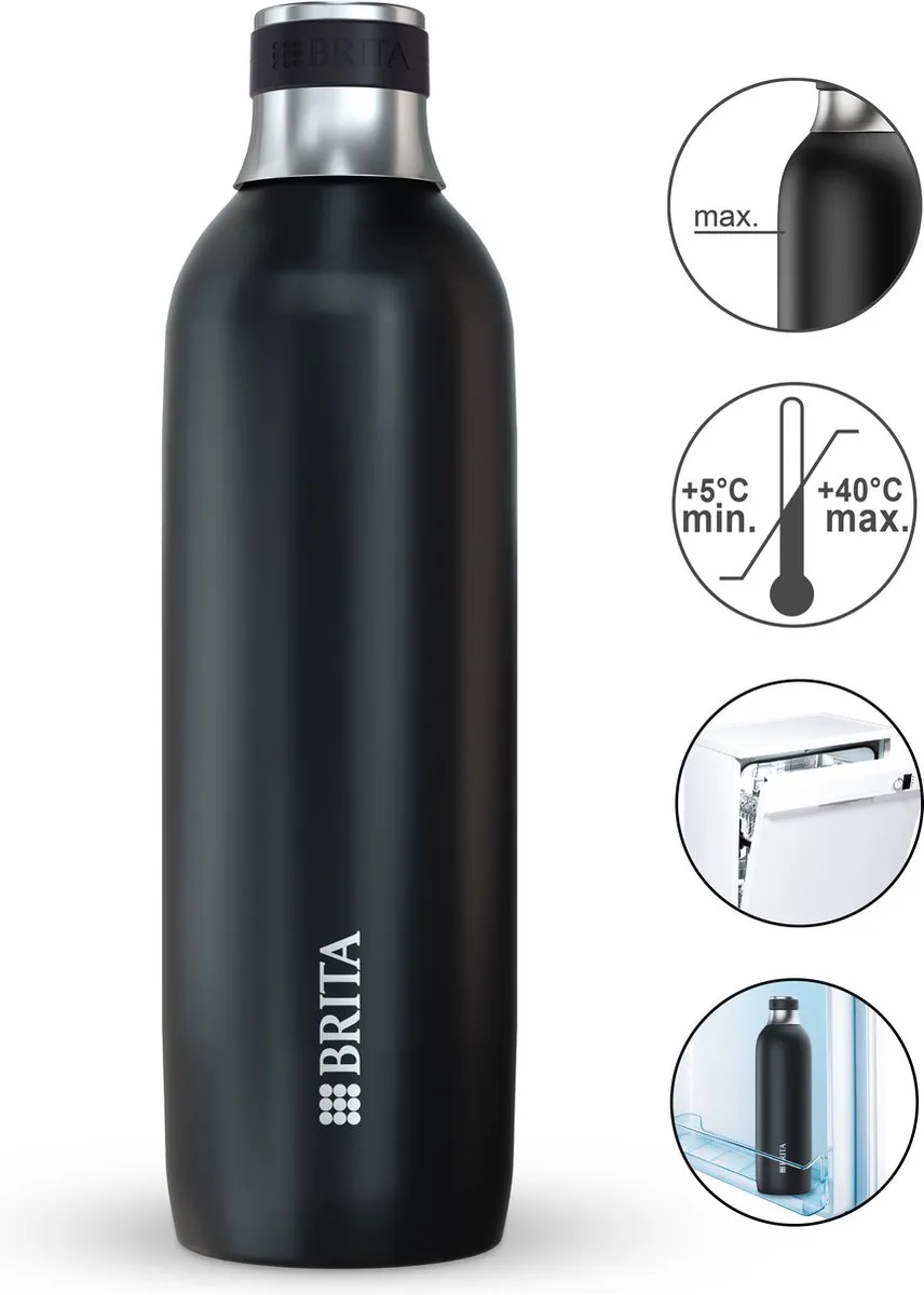 BRITA SodaTRIO Roestvrijstalen Fles 1L - Zwart