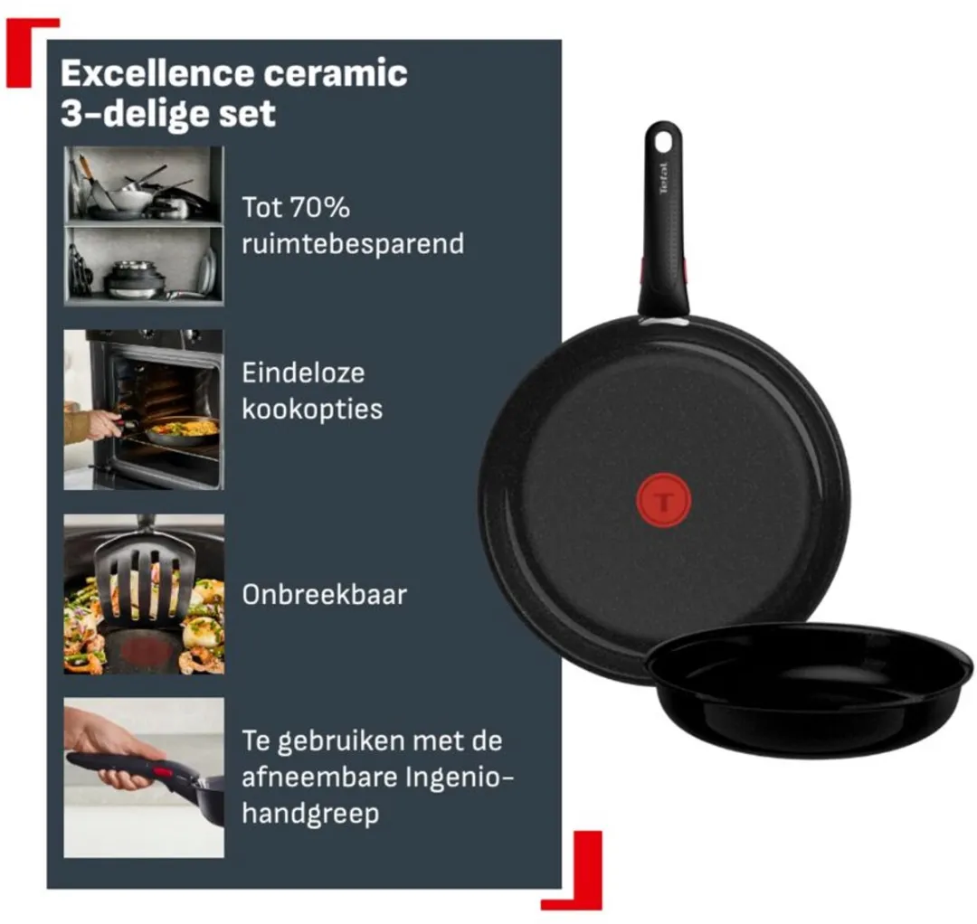 Tefal Ingenio Excellence Ceram Pannenset 3-delig - Zwart
