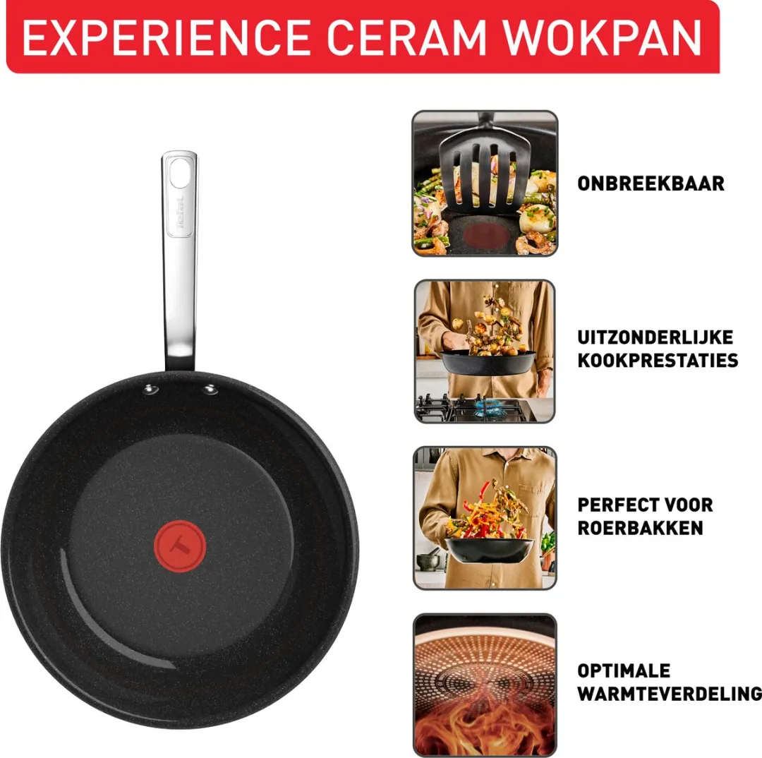 Tefal Experience Ceram Keramische Wokpan 28cm - Zwart