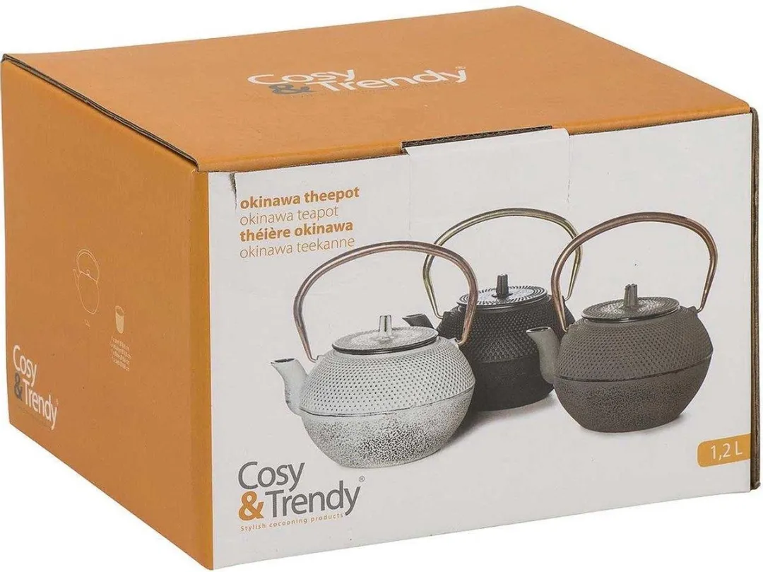 Cosy&Trendy Okinawa Theepot 1.2L - Grijs met Koperen Handvat